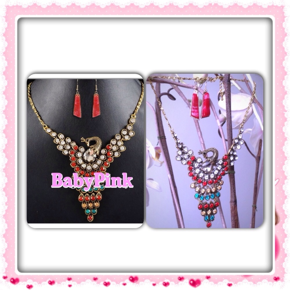 Peacock MultiColor Crystal Necklace Earrings